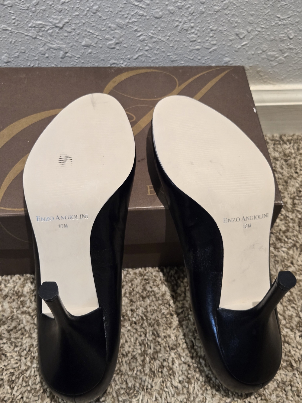 Enzo Angiolini Black Leather Peep-Toe Stilettos Sz 10 - Picture 4 of 4